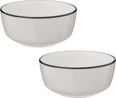 Secret de Gourmet Soepkommen/schaaltjes - 2x - Corona - porselein - D15 x H6.5 cm - wit/zwart