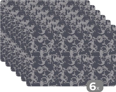 Placemat - Placemats kunststof - Patronen - Zwart Wit - Camouflage - 45x30 cm - 6 stuks - Hittebestendig - Anti-Slip - Onderlegger - Afneembaar