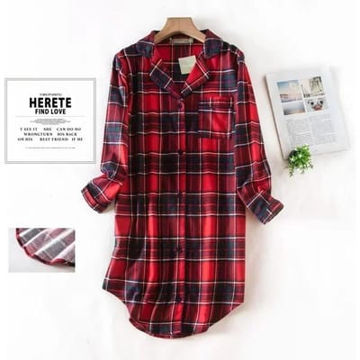 Flanel Katoenen Thuis Nachthemd Cardigan Shirt Nachthemd Schattige Cartoon Plaid Ontwerp Pyjama Pyjama voor Vrouwen XL black