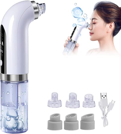Hydrodermabrasie Apparaat – Vacuüm Mee‑eters Verwijderen – 6 Zuigkoppen + 3 Standen – Watercircuit – USB Oplaadbaar