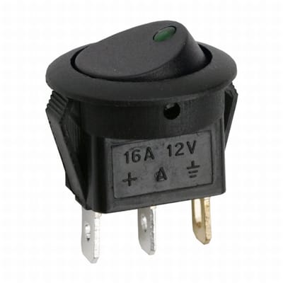 5x Ronde Verlichte Wipschakelaar ON-OFF - Rocker Switch 12V DC 16A - Inbouw Schakelaar Met Groene LED Indicatie Voor Elektrische Apparatuur En Voertuigen - Aansluitingen 5x8mm - Verkoopeenheid 5 Stuks [09042ZO]