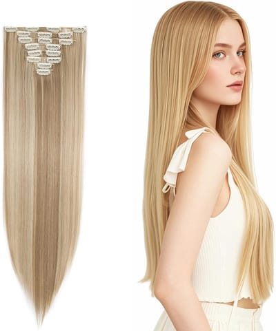 Natuurlijke Clip-In Haarextensions van Echte Haar, 66 cm, Realistisch en Volumineus voor Vrouwen en Meisjes (Bleach Blonde)
