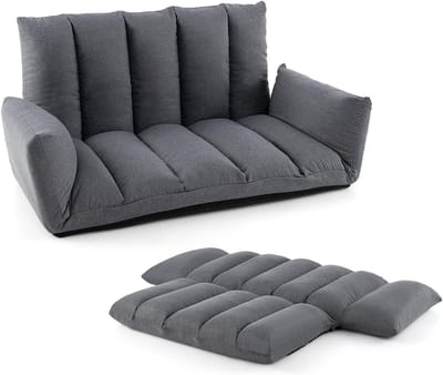 KOMFOTTEU Vloerbank inklapbaar, vloerstoel met 5 standen, verstelbare rugleuning en armleuningen, gevoerde ligstoel, slaapstoel, relaxstoel, vloerstoel, voor woonkamer, 119 x 76 x 60 cm