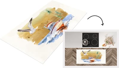 Keukenloper - Loper keuken - Boot - Vogel - Strand - Waterverf - 120x60 cm - Keukenloper vinyl