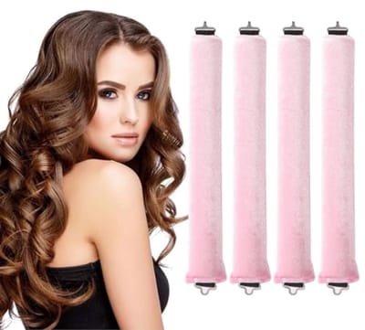 PromoHome Hittevrije Krulspelden 's Nachts - 4 Stuks - Zachte Krullen zonder Warmte voor Lang Haar - Roze