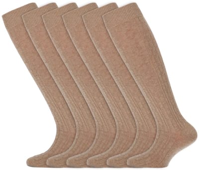 Meisjes sokken | Kniekousen met kabelpatroon | Merk: Yellow Moon | Kleur: Beige | Maat: 19 t/m 42 | 6 Paar