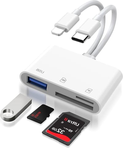 SD-kaartlezer voor iPhone, iPad en MacBook - 3-in-2 adapter voor SD/MicroSD/USB2.0 met USB-C OTG, ideaal voor dataoverdracht en opslaguitbreiding