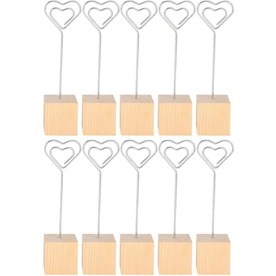 10 Pièces Porte-photo Porte-note Carte de message Photo Pince métallique Support Base en bois massif Artisanat beige