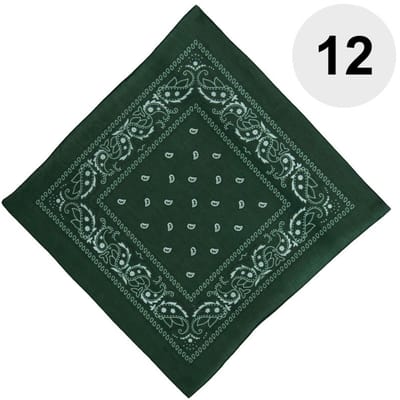 Fako Fashion - Bandana - Hoofddoek - Mondbescherming - Zakdoek - Paisley - Donkergroen - 12 Stuks