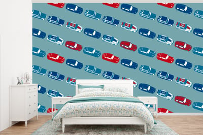 Behang - Fotobehang Patroon - Auto - Race - Jongens - Kinderen - Kids - Kind - Breedte 345 cm x hoogte 220 cm