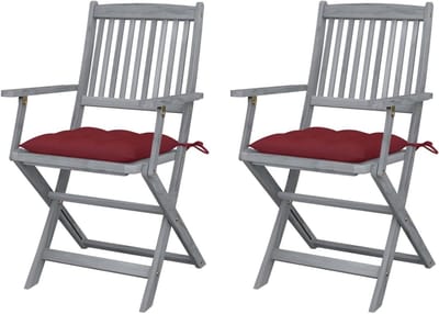 Tuinstoelen Inklapbaar - Houten Stoelen Balkon - Ontspannen in de tuin - Massief acaciahout - 2 stuks - Wijnrood