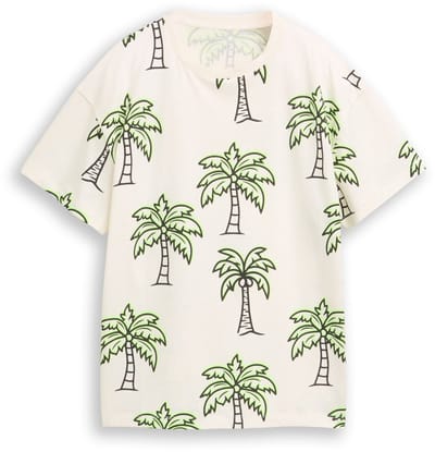 Tom Tailor - Oversized T-shirt met patroon - Maat 152 - large neon detail palm trees