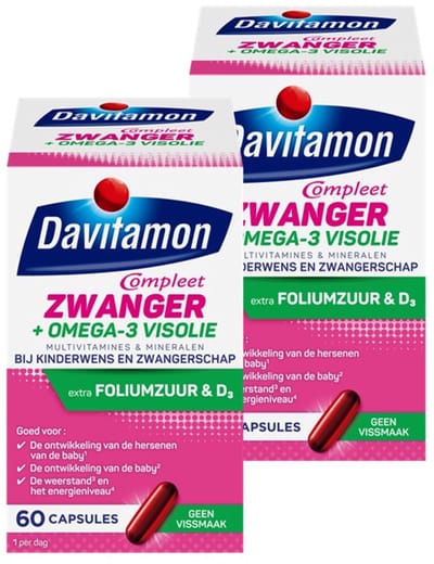 Davitamon Mama Compleet Zwanger Omega 3 Visolie met Foliumzuur - Multivitamine zwangerschap met vitamine D3 - 60 stuks - BUNDEL 2 STUKS