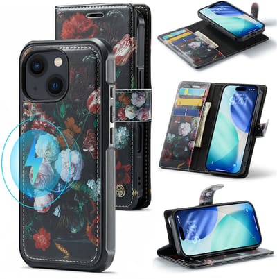 Casemania Hoesje Geschikt voor Apple iPhone 15 - Stilleven met Bloemen Print - Geschikt voor MagSafe - Kunstleer 2 in 1 Afneembare Bookcase - Magnetische Telefoonhoesje met Kunst Print en Pasjeshouder