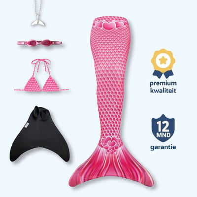 Hearts zeemeerminstaart maat 122-128 met bikini - monovin met voetvakken - zwembril en ketting