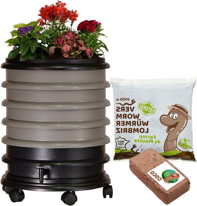 Wormenbak Composter - Wormenbak Compostbak - Organisch Afval Verwerken - 4 Bakken + Bloembak