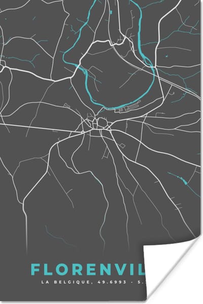 Poster België – Florenville – Stadskaart – Kaart – Blauw – Plattegrond - 120x180 cm XXL