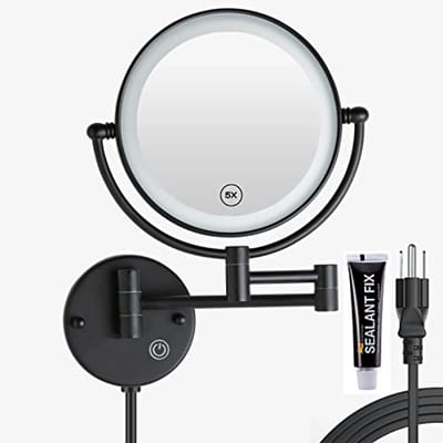 Make-up Wandmontage Spiegel met Dimbare LED Verlichting en Vergroting 1X/5X