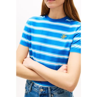 Tommy Hilfiger Th Script Regular C-neck T-shirt Preppy Stripe Blue Orbit Taglia: XS | Maglie Sportivi Outlet | Donna | Blu