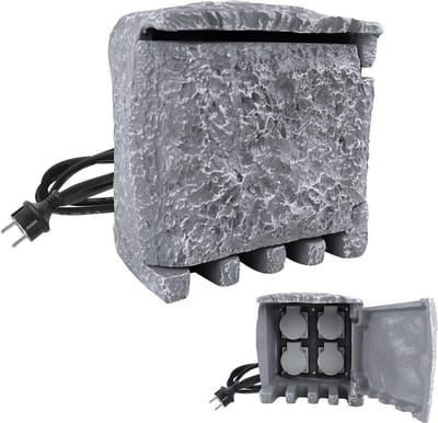 Buitenstopcontact Steenlook - Tuinstopcontact 4-voudig - Tuinonderhoud Gemak - IP44 Waterdicht - 150 cm Kabel - Grijs