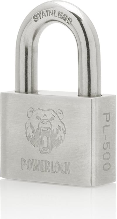 PowerLock PL-500 RVS Hangslot – 50mm breed - Uitneembare Beugel – Weerbestendig Buitenslot – 10 mm Beugel – Inclusief 2 Sleutels