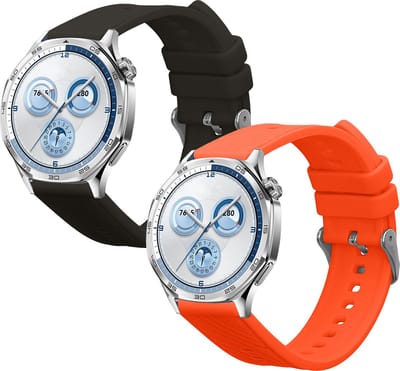 kwmobile 2x horlogebandjes geschikt voor Huawei Watch GT5 46mm / GT5 Pro 46mm bandje - Smartwatch bandjes van TPU - Activity tracker horloge band in donkergrijs / oranje