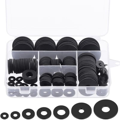 Assortiment set van 175 stuks vlakke rubber washers - 7 maten voor lek- en trillingsdemping