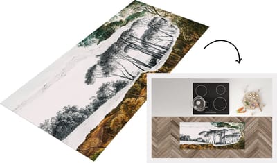 Keukenloper - Loper keuken - Italiaans Landschap - Hendrik Voogd - Zwart - Wit - 120x50 cm - Keukenloper vinyl