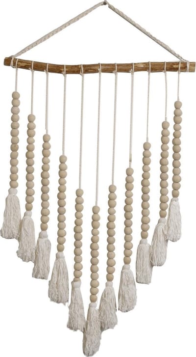 Houten kralen hanger met franjes - Pole to Pole - Coffee bead wall decoration