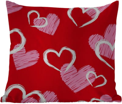 Buitenkussen - Patroon - Hartjes - Roze - Valentijn - 45x45 cm - Weerbestendig