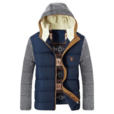 Winter Kleurblokkering Casual Verdikt Jeugd Grote Maat Mode Heren Top Afneembare Muts Europese Maat Katoenen Kleding XXXXL blauw