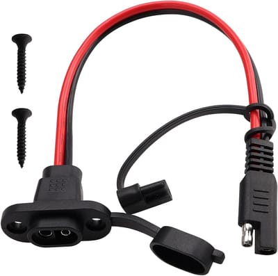 SAE Stopcontact Zijwand - Stroomaansluiting Poort - Accu Laden - Met Stofkap - 0.3m 12AWG - Rood/Zwart