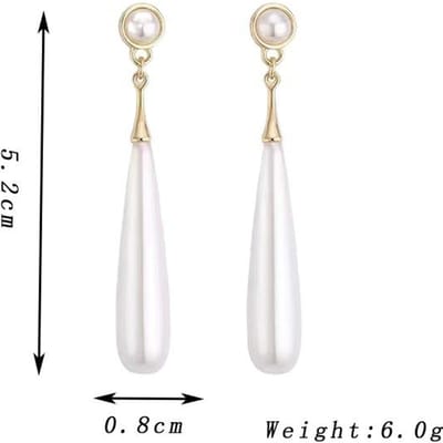 Eenvoudige Waterdruppel Parel Hangende Oorbellen voor Vrouwen Bruiloftsfeest Elegante Ronde Druppeloorbellen Lange Geometrie Vintage Sieraden beige