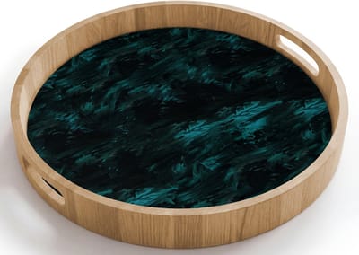 Dienblad rond 40x40 cm - Schootdienblad hout - Vloeiend - Verf - Donker - Borrelplank rechthoek - Plateau houten dienbladen