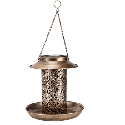 Mangeoire solaire pour oiseaux, lampe de jardin à énergie solaire, lampe de cour creuse suspendue portable gray