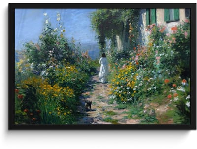 Poster in lijst - Fotolijst 60x40 cm - Posters - Kat - Vrouw - Bloemen - Huis - Posterlijst zwart - Decoratie - Wanddecoratie woonkamer - Muurdecoratie slaapkamer