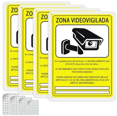 Waarschuwingsbord videobewaking 15 x 20 cm - Geschikt voor binnen en buiten - 4 stuks