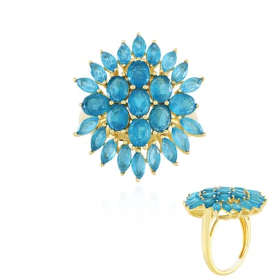 Cavill - Zilveren Edelsteenring - 925 Sterling Zilver - 5,25 ct Neon Blauwe Apatieten - Marquise & Ovaal Geslepen - Unieke Bloemvorm - Elegant Design