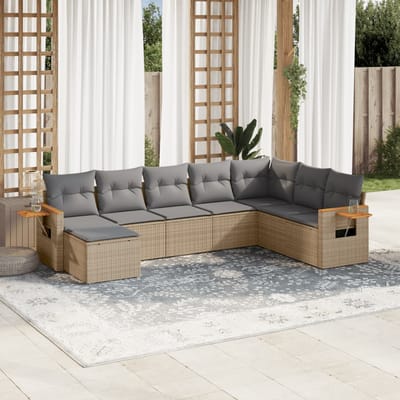 vidaXL - 8-delige - Loungeset - met - kussens - poly - rattan - beige