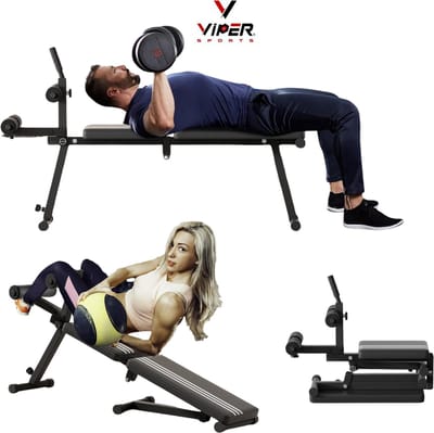 Venom Sports Fitnessbank – Trainingsbank – Buiktrainer – Verstelbare Halterbank – Fitness Apparaten – Verstelbaar & Inklapbaar – B30xL140xH85 cm – Zwart/Wit