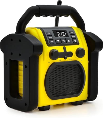 Aurixi® Krachtige Bouwradio – Noodradio SOS-Alarm - Noodradio Solar Opwindbaar – met Zaklamp - Radio op Batterijen + Zonnepaneel + USB + Opwindbare Radio- Bouwradio Dab - Geel - 20cm x 12cm x 23cm