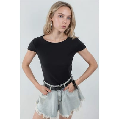 Ronde Hals Korte Mouwen Katoenmix Blouse