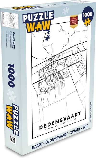 Puzzel Kaart - Dedemsvaart - Zwart - Wit - Legpuzzel - Puzzel 1000 stukjes volwassenen