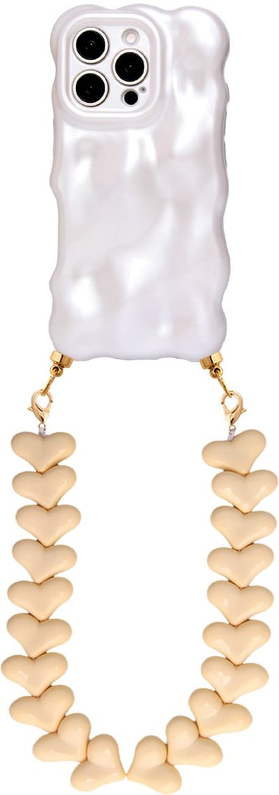 Casies Bubbly hoesje geschikt voor Apple iPhone 13 met creme harten koord - telefoonhoesje met chunky hartenkoord - Cord case - Wit