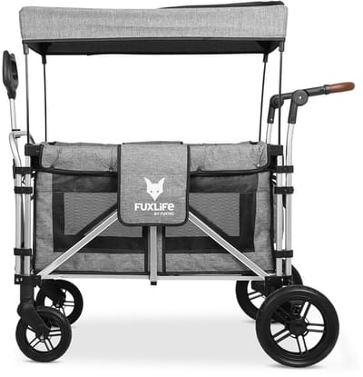 FUXLIFE by FUXTEC CTXL900 Bolderkar voor 4 kinderen - Opvouwbaar - Premium Grijs | Met Veiligheidsriemen & Zonnedak - Strandkar & Handkar - Max. 75kg