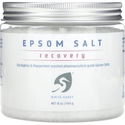 White Egret Personal Care, Epsom Salt, Recovery, Eucalyptus and Peppermint, 16 oz (454 g) white