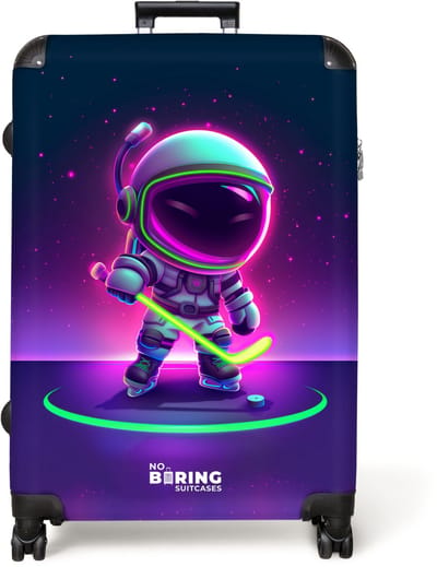 NoBoringSuitcases.com® - Koffer groot - Reiskoffer lichtgewicht - Astronaut - IJshockey - Neon - Rolkoffer met 4 wielen - Grote trolley XL - 98 liter bagage