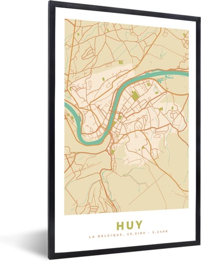 Fotolijst incl. Poster - Kaart - België - Plattegrond - Stadskaart - Huy - 40x60 cm - Posterlijst