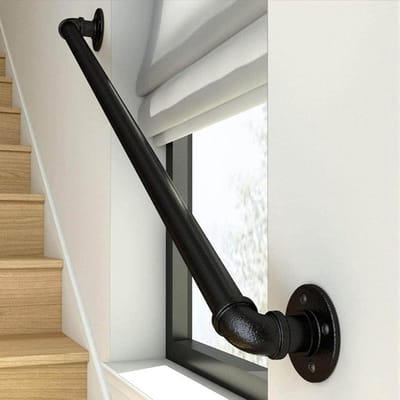 Trapleuning Buiten - Steunbeugel Wand - Veilige Ondersteuning - Dubbele Bescherming - 200cm Lengte - Zwart