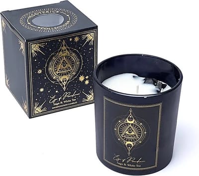 Pure Works - Eye of Providence - Manifestatie - Geurkaars - Zwarte Obsidiaan - Sage - White Tea - 20 branduren - Song of India